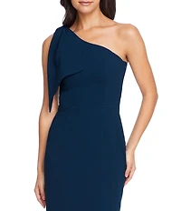 Dress the Population Tiffany One Shoulder Bow Detail Sleeveless Back Slit Midi Sheath Dress