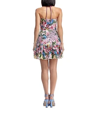Dress the Population Trixie Halter Neck Floral Embroidered A-Line Mini Dress