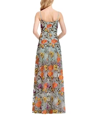 Dress the Population Umalina Sleeveless Sweetheart Neckline Embroidered Tulle Maxi Dress