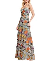 Dress the Population Umalina Sleeveless Sweetheart Neckline Embroidered Tulle Maxi Dress