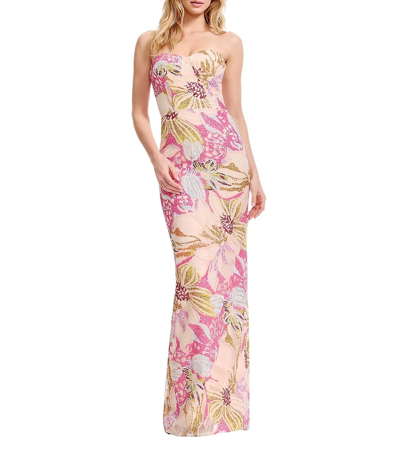 Dress the Population Vada Floral Sequin Sheath Long Dress