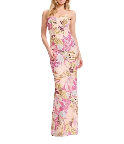 Dress the Population Vada Floral Sequin Sheath Long Dress