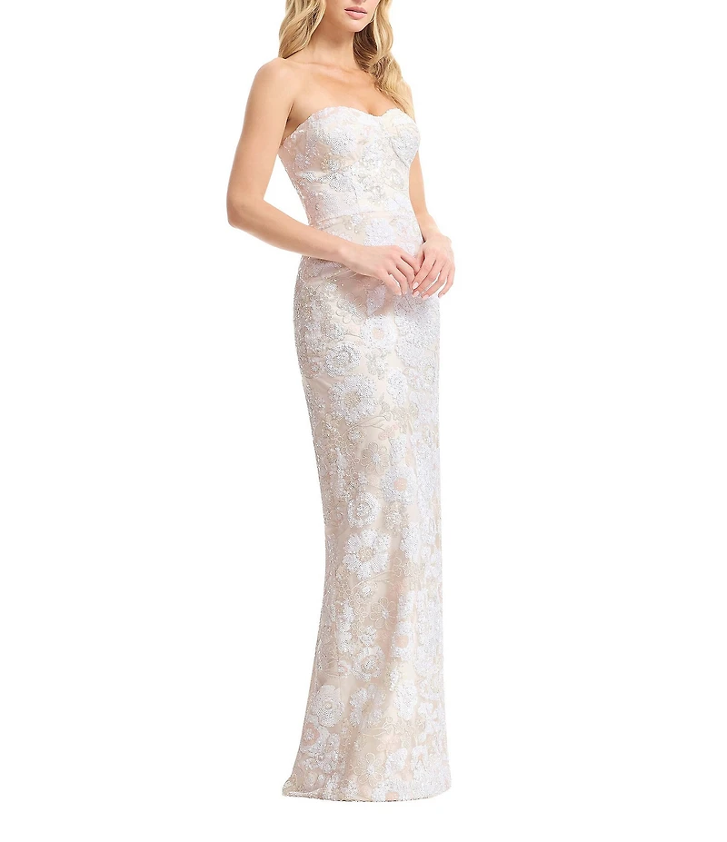 Dress the Population Vada Strapless Sequin Long Sheath Dress