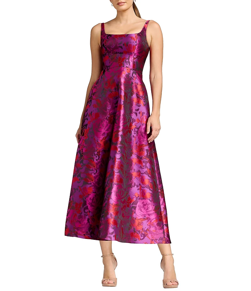 Dress the Population Vanna Sleeveless Square Neck A-Line Jacquard Dress