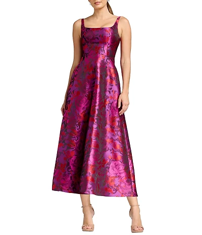 Dress the Population Vanna Sleeveless Square Neck A-Line Jacquard Dress