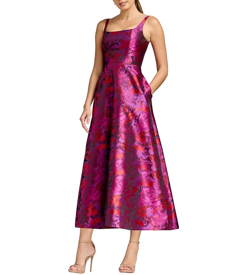 Dress the Population Vanna Sleeveless Square Neck A-Line Jacquard Dress