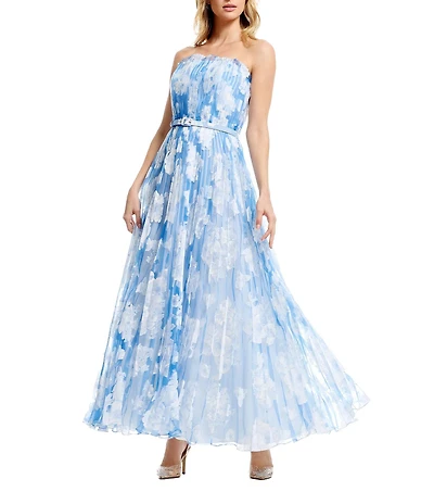 Dress the Population Verity Strapless Organza Belted A-Line Long Dress