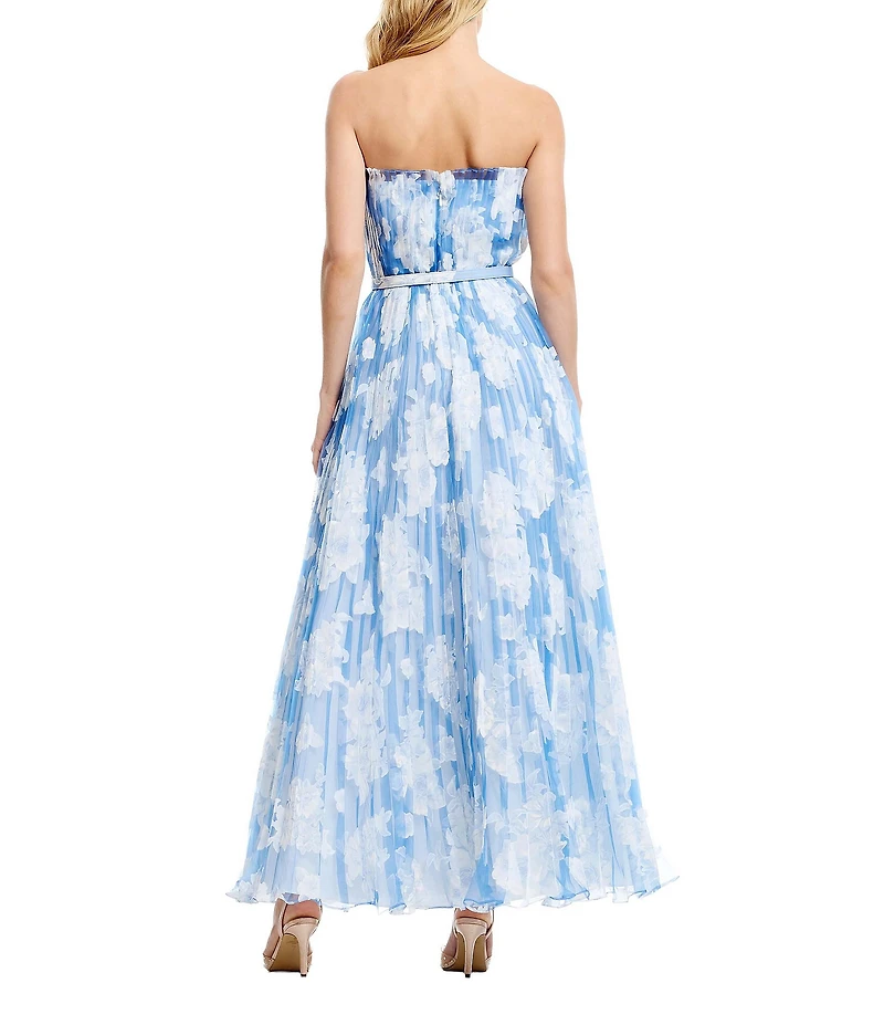 Dress the Population Verity Strapless Organza Belted A-Line Long Dress