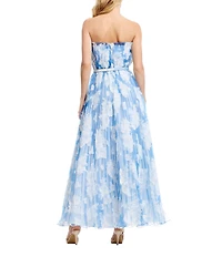 Dress the Population Verity Strapless Organza Belted A-Line Long Dress