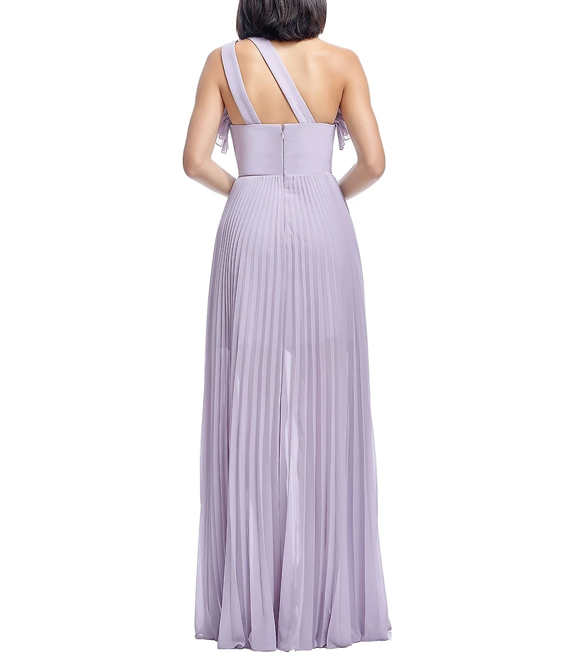 Dress the Population Vida Ruffle One Shoulder Sleeveless Pleated Gown