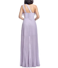 Dress the Population Vida Ruffle One Shoulder Sleeveless Pleated Gown