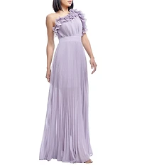 Dress the Population Vida Ruffle One Shoulder Sleeveless Pleated Gown