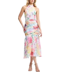 Dress the Population Yolanda Shirred Chiffon Midi Dress