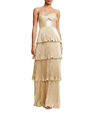 Dress the Population Zahrah Sweetheart Neck Cut Out Foiled Georgette Tiered Ruffle A-Line Gown