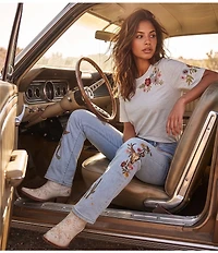 Driftwood Artistic Jersey Knit Floral Embroidered Crew Neck Short Sleeve Tee