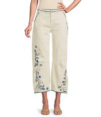 Driftwood Barbara Coordinating Stretch Denim Embroidered Floral Applique Barrel Jeans