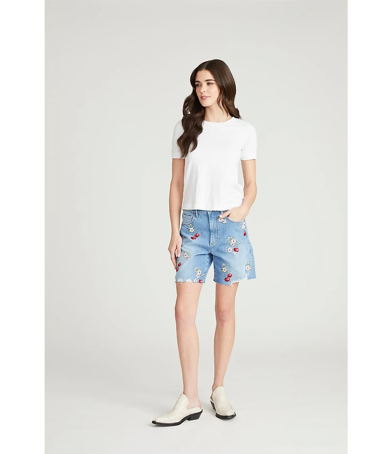 Driftwood Cayla x Cherry On Top Stretch Denim Embroidered Shorts