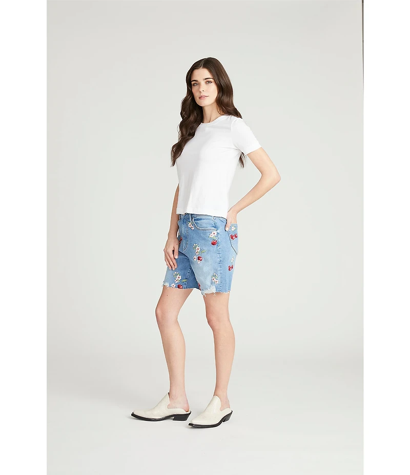 Driftwood Cayla x Cherry On Top Stretch Denim Embroidered Shorts