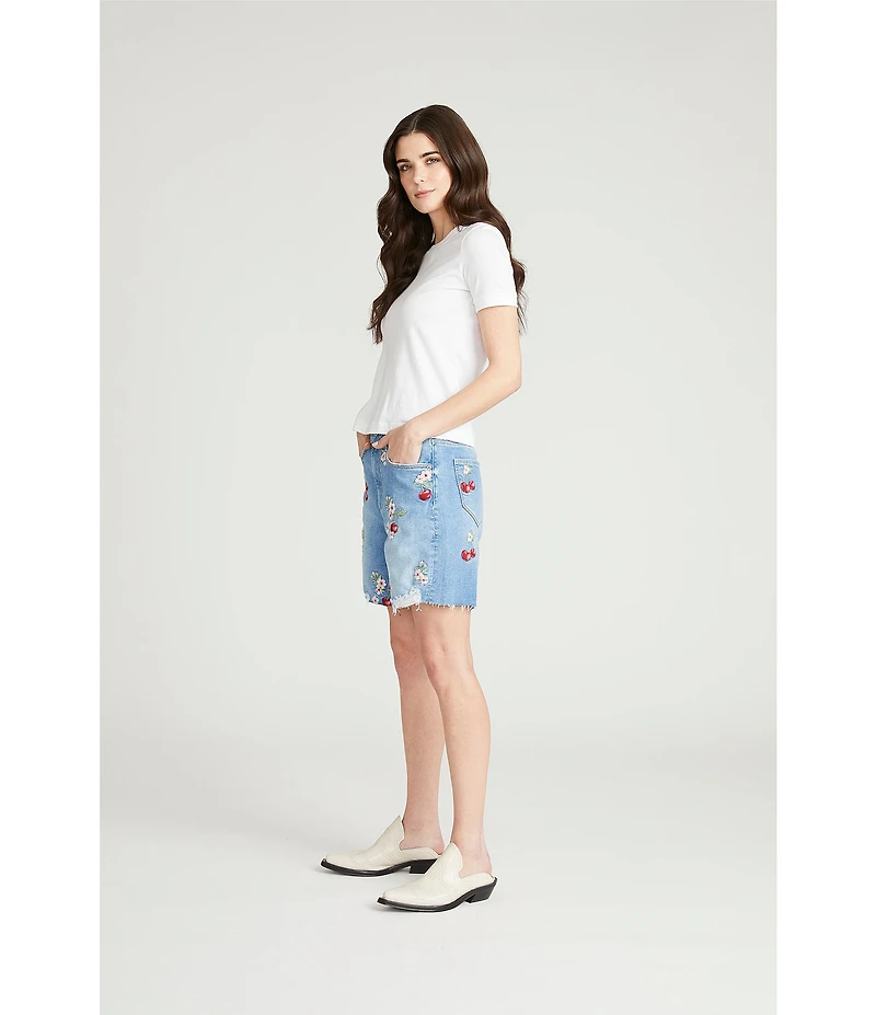 Driftwood Cayla x Cherry On Top Stretch Denim Embroidered Shorts