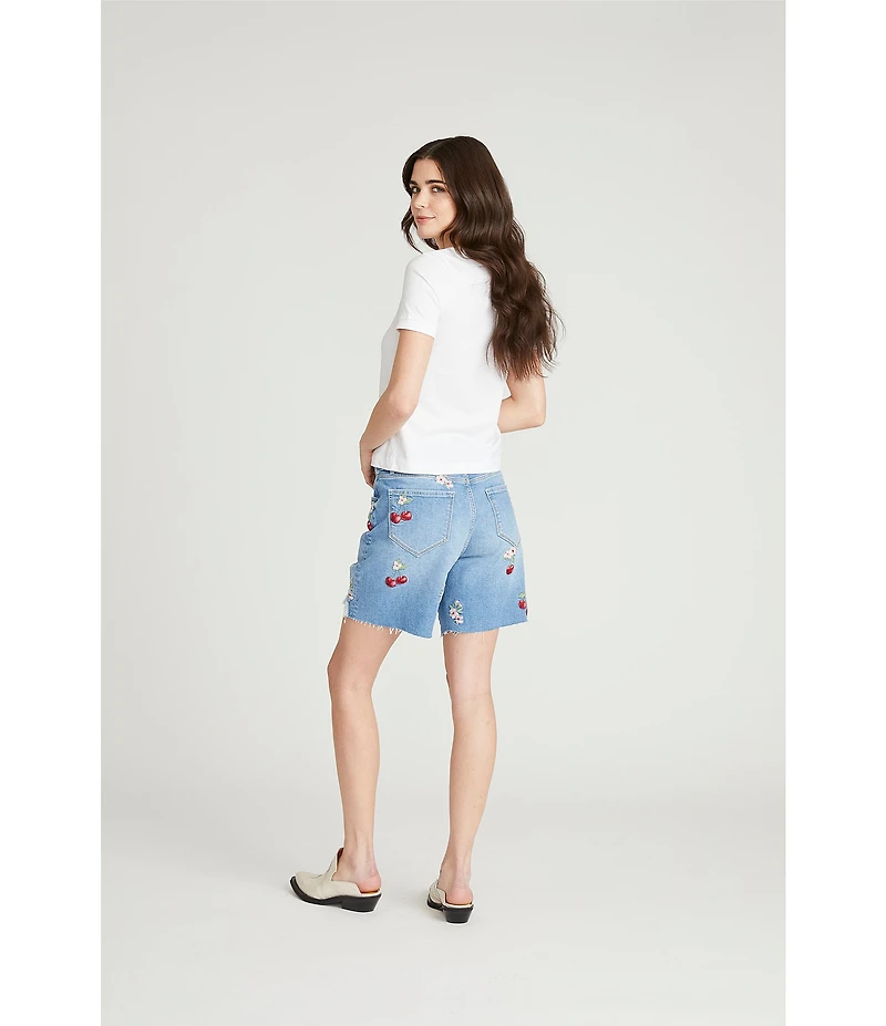 Driftwood Cayla x Cherry On Top Stretch Denim Embroidered Shorts