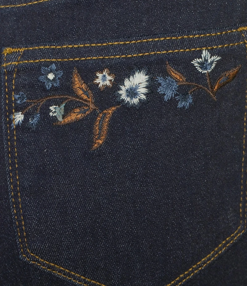 Driftwood Charlee Stretch Denim Embroidered Paisley Print Cuffed Wide Leg Jeans
