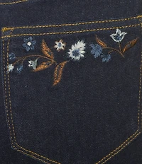 Driftwood Charlee Stretch Denim Embroidered Paisley Print Cuffed Wide Leg Jeans