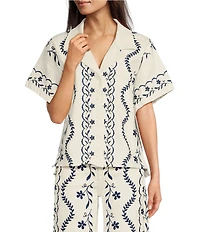 Driftwood Coordinating Chloe Point Collar Short Sleeve Embroidered Camp Shirt