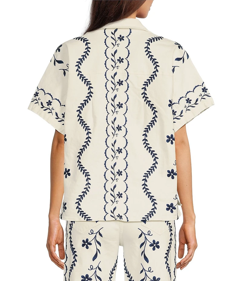 Driftwood Coordinating Chloe Point Collar Short Sleeve Embroidered Camp Shirt