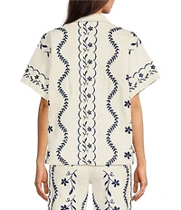 Driftwood Coordinating Chloe Point Collar Short Sleeve Embroidered Camp Shirt