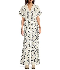 Driftwood Coordinating Chloe Point Collar Short Sleeve Embroidered Camp Shirt
