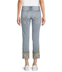 Driftwood Colette Stretch Denim Floral Embroidered Cuffed Cropped Straight Leg Jeans