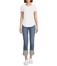 Driftwood Colette Stretch Denim Embroidered Cuffed Cropped Straight Leg Jeans