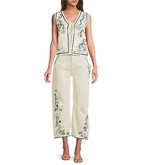 Driftwood Coordinating Knit V-Neck Sleeveless Ravishing Rosette Tie Front Vest