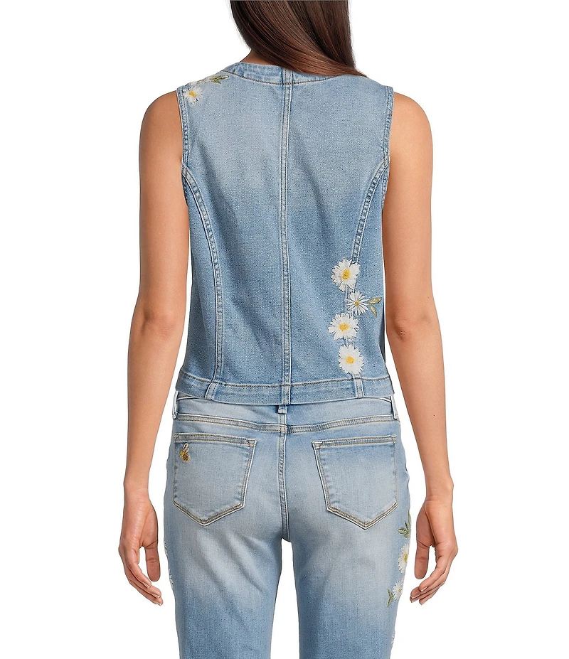 Driftwood Daisy Bee Daze Stretch Denim V-Neck Sleeveless Vest