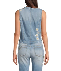 Driftwood Daisy Bee Daze Stretch Denim V-Neck Sleeveless Vest