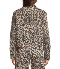 Driftwood Dani Coordinating Stretch Denim Leopard Print Point Collar Long Sleeve Floral Embroidered Jacket