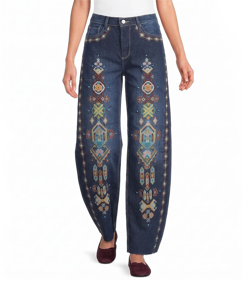 Driftwood Denim Printed Barrel Leg Ankle Jeans