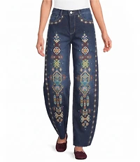Driftwood Denim Printed Barrel Leg Ankle Jeans
