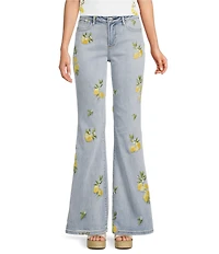 Driftwood Farrah x Limoncello Embroidered Lemon Flare Leg Jeans