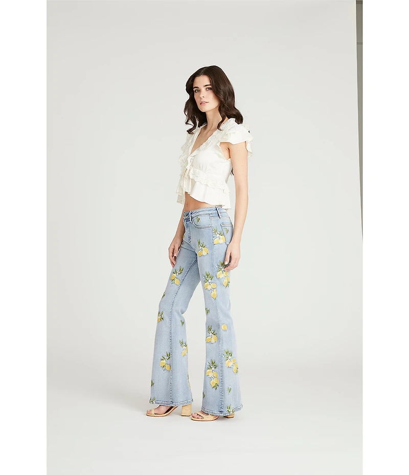 Driftwood Farrah x Limoncello Embroidered Lemon Flare Leg Jeans