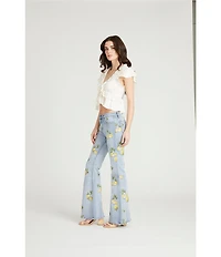 Driftwood Farrah x Limoncello Embroidered Lemon Flare Leg Jeans