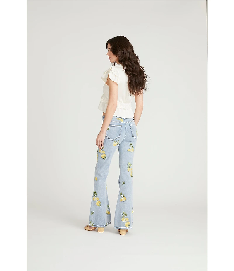 Driftwood Farrah x Limoncello Embroidered Lemon Flare Leg Jeans