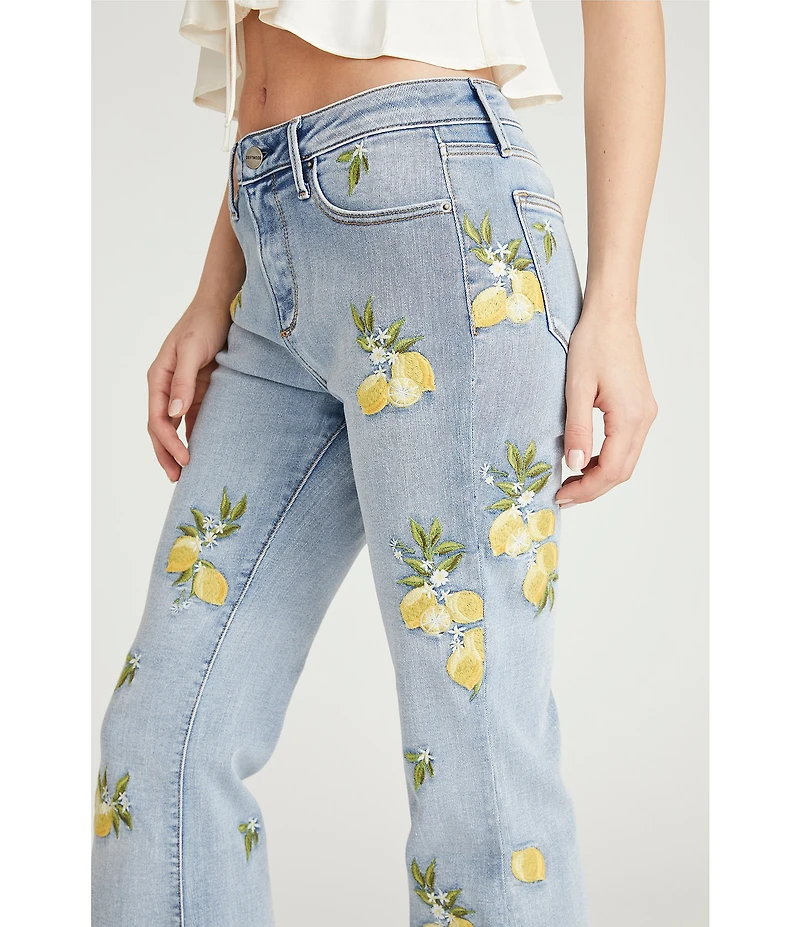 Driftwood Farrah x Limoncello Embroidered Lemon Flare Leg Jeans