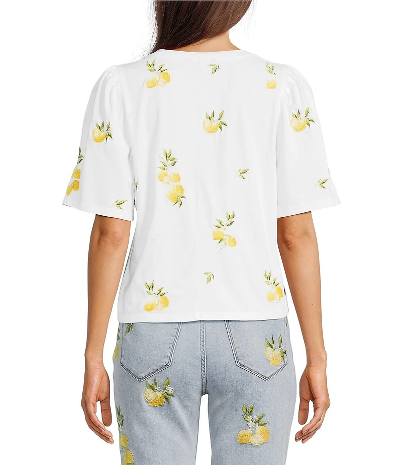 Driftwood Flutter Crew Neck Short Sleeve Embroidered Lemons Tee