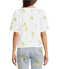 Driftwood Flutter Crew Neck Short Sleeve Embroidered Lemons Tee