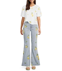 Driftwood Flutter Crew Neck Short Sleeve Embroidered Lemons Tee