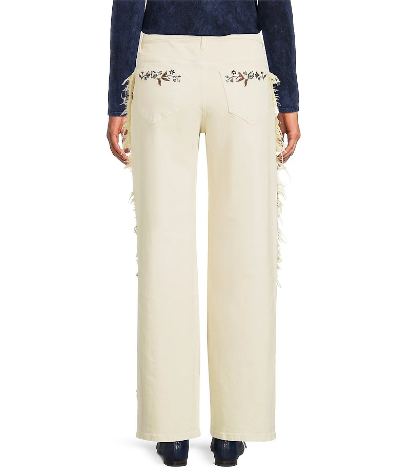 Driftwood Frankie Stretch Denim Paisley Embroidered Wide Leg Jeans