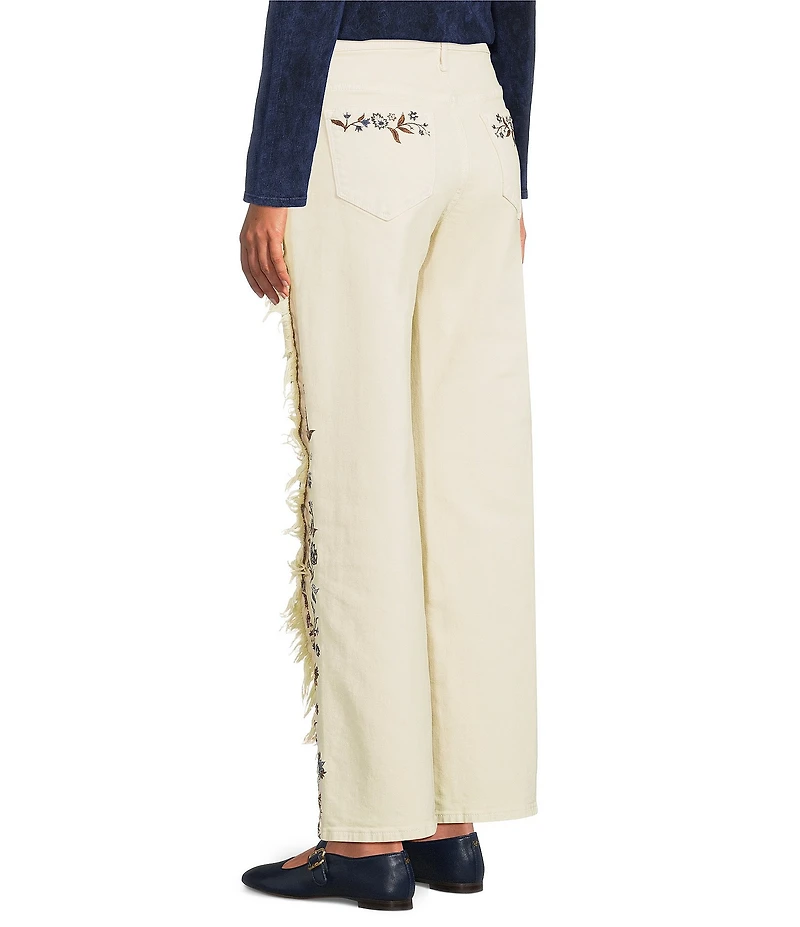 Driftwood Frankie Stretch Denim Paisley Embroidered Wide Leg Jeans
