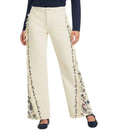 Driftwood Frankie Stretch Denim Paisley Embroidered Wide Leg Jeans