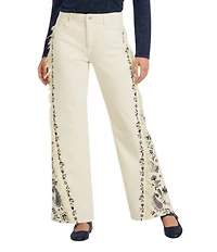 Driftwood Frankie Stretch Denim Paisley Embroidered Wide Leg Jeans